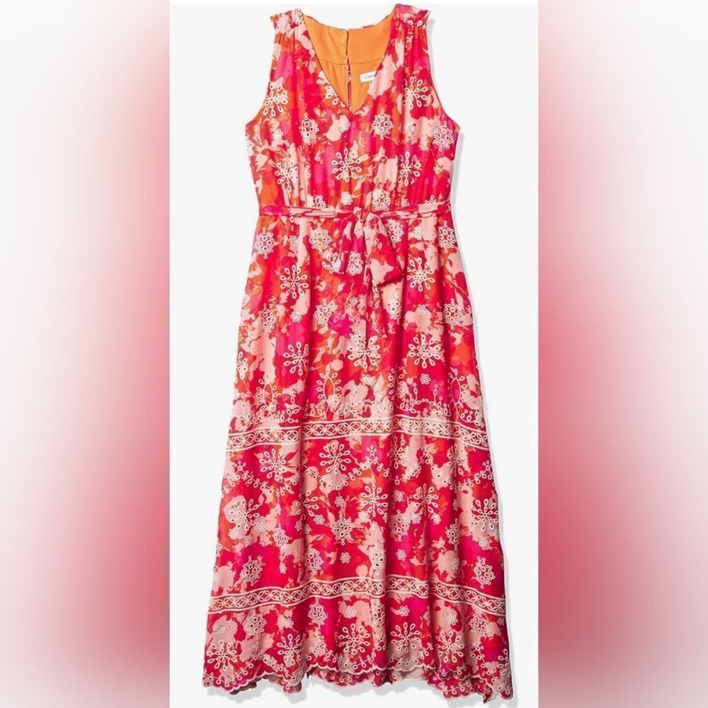 Calvin Klein Women's V Maxi Dress with Self Belt and Back Neck Keyhole size 10